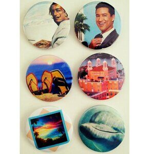 Set of 6 Tropical Buttons Pins Round 2.25"/58mm
